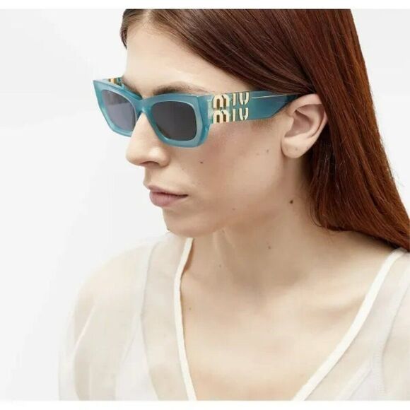 NEW Miu Miu MU09WS 19L09T Ivy Opal Dark Grey Rectangle Women Sunglasses 0MU 09WS main image 11